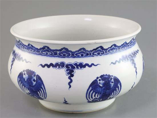 A Chinese blue and white censer, Kangxi period, D. 24.5cm